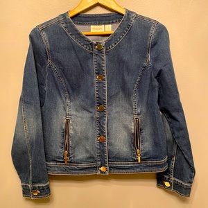 Chico’s vintage jean jacket with polished brass buttons
